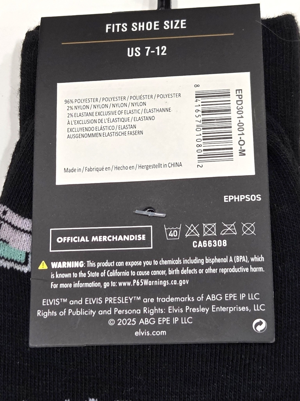NWT Official Elvis Presley Pink Cadillac Black Crew Socks Men's Size 7-12 - Picture 4 of 4